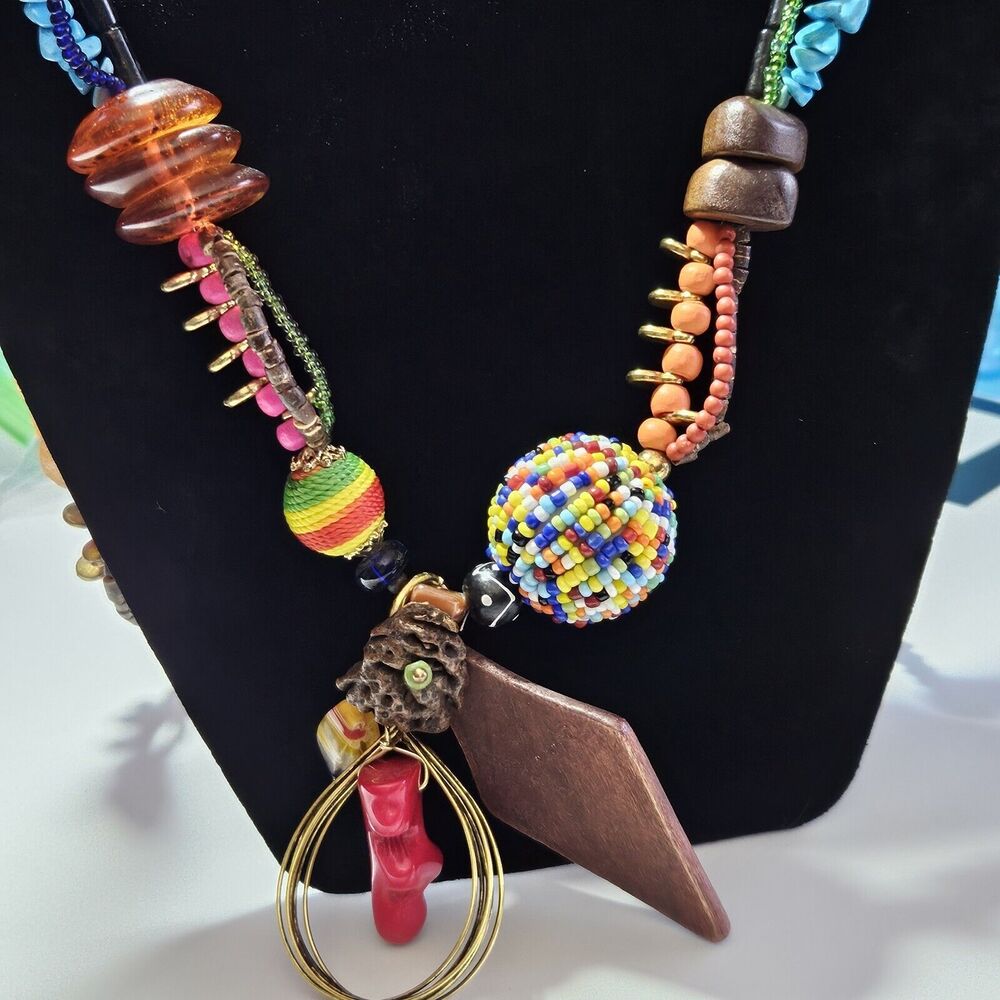 Chico's Almas Colorful Mixed Material Pendant Necklace 39-43"